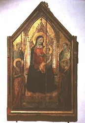 Madonna ja lapsi valtaistuimelle pyhien kanssa (tempera paneelissa)