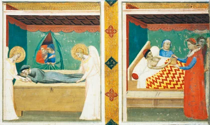 Predella of the Sacra Cintola (pyhä vyö), Bernardo Daddi (1290-1348), Yksityiskohta kahdella laatalla