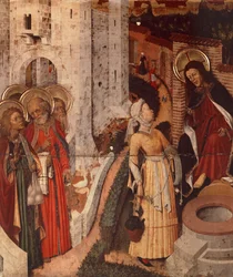 Jesús i la samaritana, detall del retaule de la Transfiguració, cap al 1445 (pintura sobre fusta)finès