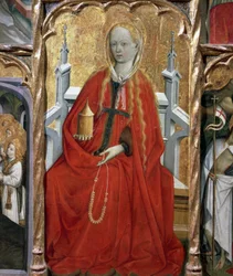 Maria Magdaleena, yksityiskohta Pyhän Maria Magdaleenan (1437-1452) alttaritaulusta, Bernat Martorell (n. 1400-1452), maalattu puulle. Katalonian goottilainen taide.