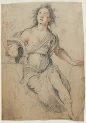 Allegorinen hahmo, n.1635 (mustaa liitua ja punaista liitua )