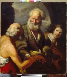 Pyhä Pietari parantaa halvaantuneen. (Pyhä Pietari Healing A Paralytic). Bernardo Strozzin (1581-1644) maalaus, öljy kankaalle, italialainen taide (Genova)