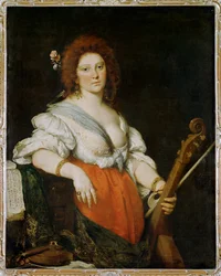 Laulaja Barbara Strozzi viola da gamban kanssa