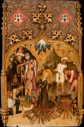 ""Le martyre de sainte Lucie"" Martorell, Bernat, vanhempi (1390-1452) Saint Lucy Temperan marttyyrikuolema paneelissa c. 1440 Katalonian kansallinen taidemuseo, Barcelona 117,5x72