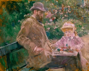 Eugène Manet ja hänen tyttärensä Bougivalin puutarhassa