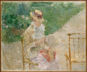 Nuori nainen neulonta. Noin 1883