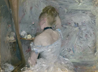 Nainen pukeutumispöytänsä ääressä, 1875-1880