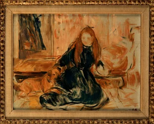 Nuori tyttö leikkii koiran kanssa, 1892