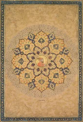 Shamsa-auringonpaiste, jossa muotokuva Aurangzebista 1618-1707, Emperors Albumista.