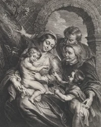 Pyhä perhe Pyhän Elisabetin ja pikkulapsen Pyhän Johannes Kastajan kanssa, pitelee..., n. 1600-59.