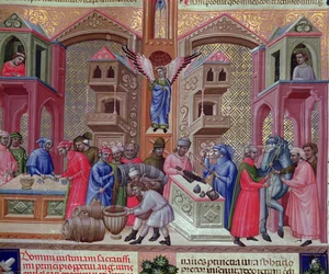 Kauppiaiden kilta, käsikirjoituksesta "Justinian Institutiones Feodorum et Alia", n. 1300 (vellum)