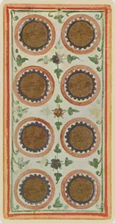 The Eight of Coins, faksimile Tarot-kortista Visconti-pakasta