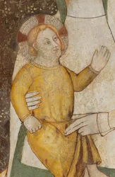 North Transept, Pyhän arkkienkeli Mikaelin alttari, Alttaritaulun takana Freskot, Bonifacio Bembo, Neitsyt ja lapsi, Yksityiskohta
