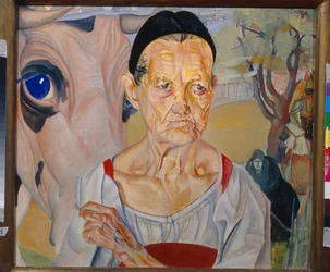 Venäjän kasvot: Vanhan lypsyneidon muotokuva (Meijerinainen (syklistä "Venäjän kasvot"), Boris Dmitrievich Grigorjevin (1886-1939) maalaus