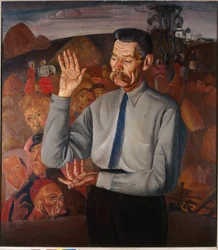 Muotokuva kirjailija Maksim Gorkista (1868-1939) - Boris Dmitrievich Grigorjevin (1886-1939) maalaus, öljy kankaalle