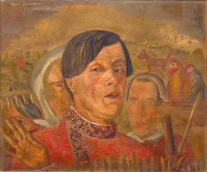 Omakuva kukon ja kanan kanssa, noin 1924