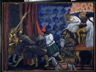 Venenäyttely. Boris Dmitrievich Grigorjevin (1886-1939) työ, tempera pahville