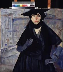 Nainen mustissa. Maalaus, 1886-1939, noin 1910. Venäläinen avantgarde, 1900-luku, ekspressionismi. Valtion taidemuseo, Dnipro (Dnipropetrovsk) (Ukraina)
