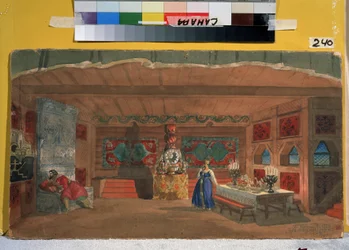 Valmistelusarja N. Rimski Korsakovin (Rimski-Korsakovin) (1844-1908) oopperaan Tsaarin morsian. Boris Michaylovich Kustodiev (Koustodiev)
