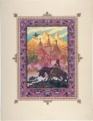 Kuvitus satuun Marya Morevna (Maria des mers) par Zvorykin, Boris Vasilievich (1872-1935 jälkeen), n. 1925 - Värilitografia, 27,3x20,5 - Yksityiskokoelma