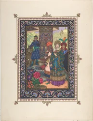Kuvitus satuun Ivan Tsarevitšista, tulilintu ja harmaa susi, c. 1925