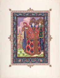 Vassilissa la Belle (Vassilissa la tres Belle) - Kuvitus satuun Vasilisa kaunis par Zvorykin, Boris Vasilievich (1872-1935 jälkeen), n. 1925 - Värilitografia, 27,3x20,5 - Yksityiskokoelma
