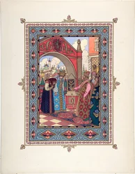 Vassilissa la Belle (Vassilissa la tres Belle) - Kuvitus satuun Vasilisa kaunis par Zvorykin, Boris Vasilievich (1872-1935 jälkeen), n. 1925 - Värilitografia, 27,3x20,5 - Yksityiskokoelma