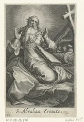 Pyhä Abraham Edessalainen erakkona S. Abraham Eremita (otsikko esineessä) Erakot (sarjan nimi) Sacra eremvs ascetarvm (sarjan nimi)