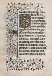 Tuntikirja Parisin käyttö: koristeltu alkukirjain, n. 1420.
