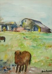 Pony in the Farm Meadow, East Green, 1980 (wc paperilla)