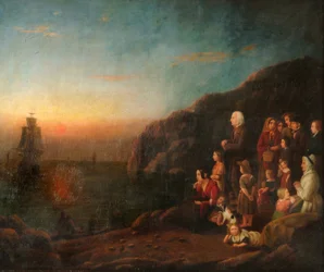 Mayflowerin lähtö vuonna 1620 (öljy kankaalle)