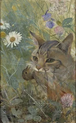 Kissa ja nuori lintu suussaan, 1885