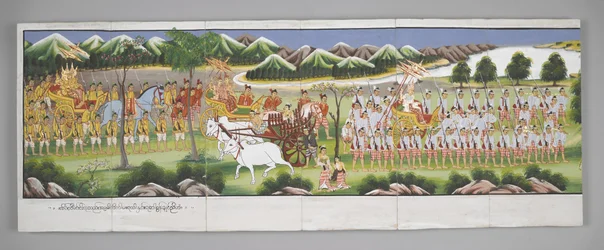 Tai. 13534, f.10, Kulkue, Kohtauksia Buddhan elämästä (pergamentti)