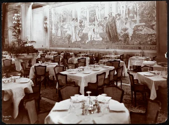 Ruokasali Hotel Knickerbockerissa, 1906 (hopeagelatiiniprintti)