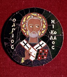 Bysanttilainen taide: Pyhän Nikolauksen Myralainen (tai Bari) esitys (4. vuosisata) (Bysanttilainen taide: pyhä Nikolai Barilainen) 10. vuosisadan sähköposti (Emali)