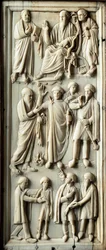 Kohtaus pyhän Tarsoksen Paavalin elämästä. Norsunluinen diptyykki. 5. vuosisata. Firenze, Museo Nazionale del Bargello