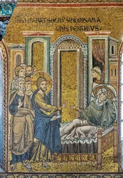 Jeesus parantaa Simonin anopin kuumeesta, Bysantin mosaiikki, Jaksot Kristuksen elämästä, XII-XIII vuosisataa (mosaiikki)