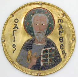 Medaljonki Pyhän Matteuksen kanssa ikonikehyksestä, n. 1100 (kulta, hopea ja emali cloisonné)