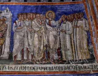Pyhä Paavali laskee kätensä äskettäin kastetulle bysanttilaiselle freskolle Tokali Kilisen (solkikirkko) risteyksessä (1100-1200-luvulla), Goremessa (Unescon maailmanperintöluettelo)