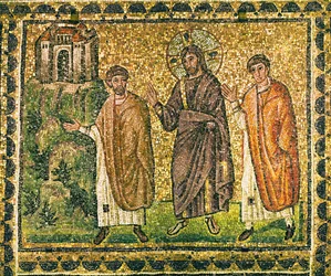 Kristus ilmestyy apostoleille Emmauksen tiellä, 6. vuosisata (mosaiikki).