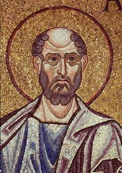 Profeetta Abdias (8. tai 6. vuosisadalla eKr.). Bysanttilaisen mestarin työ, mosaiikki, yksityiskohta Venetsian Pyhän Markuksen basilikan koristeesta (Italia)