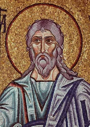 Profeetta Jeremia (6. vuosisadalla eKr.). Bysanttilaisen mestarin työ, mosaiikki, yksityiskohta Venetsian Pyhän Markuksen basilikan koristeesta (Italia)