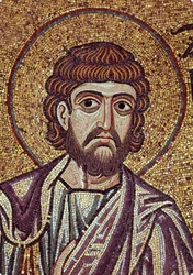 Profeetta Sakarja (6. vuosisadalla eKr.). Bysanttilaisen mestarin työ, mosaiikki, yksityiskohta Venetsian Pyhän Markuksen basilikan koristeesta (Italia)