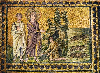 Gadaralainen sika tai demonien "legioonan" manaaminen, 6. vuosisata (mosaiikki).