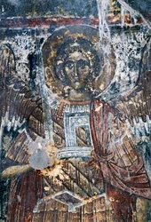 Hevonen, vaurioitunut fresko Agios Vasileiosin kirkon katossa, Vavouledo, Kreeta, Kreikka (kuva)