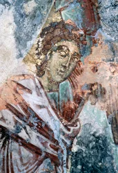Mieshahmo, vaurioitunut fresko Agios Vasileiosin kirkon katossa, Vavouledo, Kreeta, Kreikka (kuva)