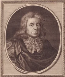 Englannin lääkärin Thomas Sydenhamin (1624-1689) muotokuva, John Goldarin (1729-1795) kuparikaiverrus P Lelyn maalauksesta