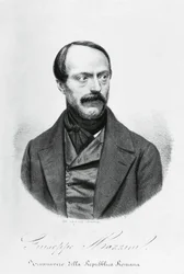 Giuseppe Mazzinin (1805-1872), italialaisen patriootin, poliitikon, filosofin ja toimittajan muotokuva, kaiverrus