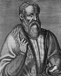 Hernan Cortesin (1485-1547), espanjalaisen valloittajan muotokuva, kaiverrus