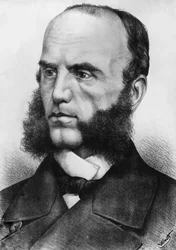 Muotokuva Wilhelm von Tegetthoffista (1827-1871), itävaltalainen amiraali, hän johti merivoimia toisen Schleswig-sodan aikana vuonna 1864 ja Itävalta-Preussin sodan aikana vuonna 1866, kaiverrus Wattin piirtämänä.